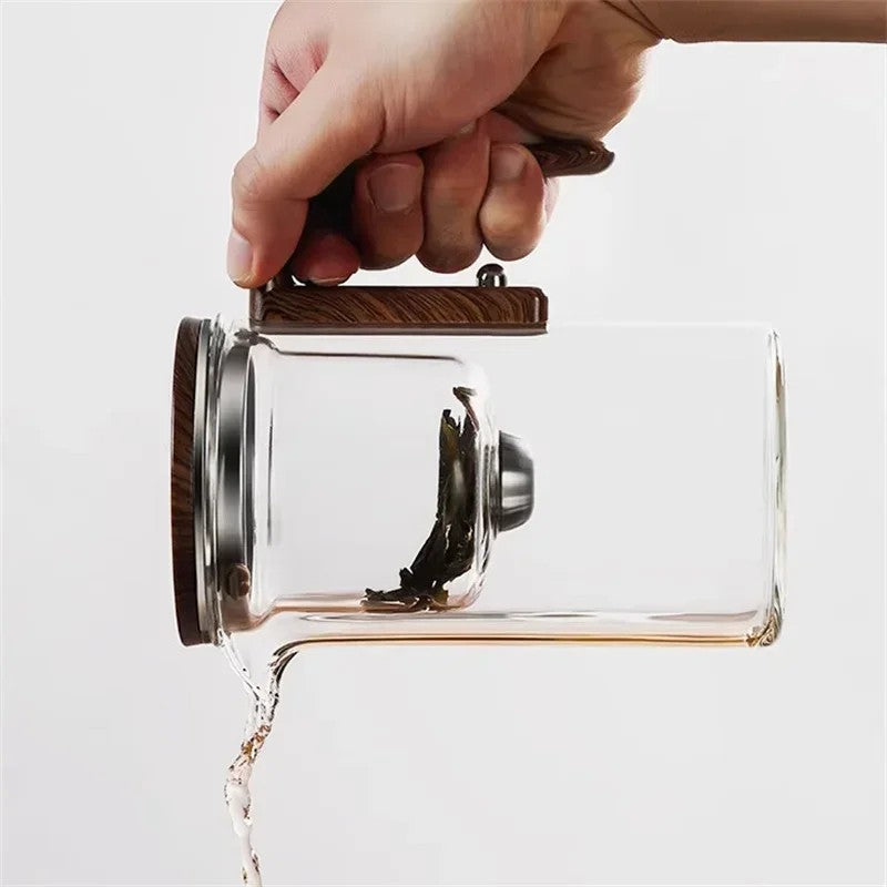 Glas Teekanne mit Holzgriff | Tee-Trennfunktion | 520 & 720 ml