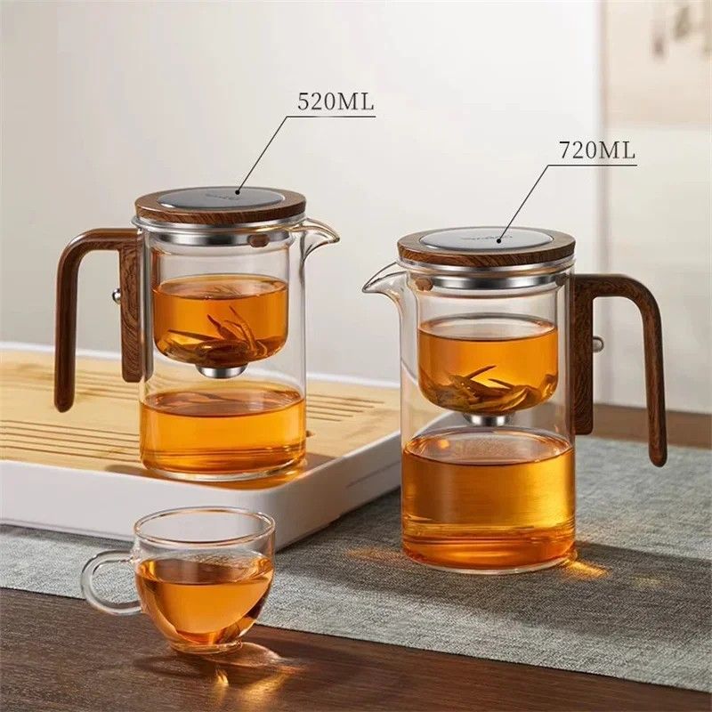 Glas Teekanne mit Holzgriff | Tee-Trennfunktion | 520 & 720 ml