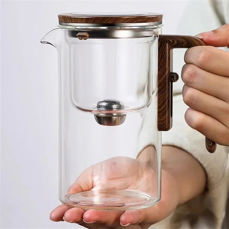 Glas Teekanne mit Holzgriff | Tee-Trennfunktion | 520 & 720 ml