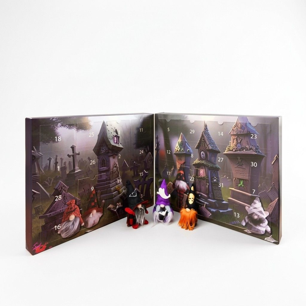 Halloween-Gnom-Adventskalender | 24 Fächer | Countdown-Dekoration 2026