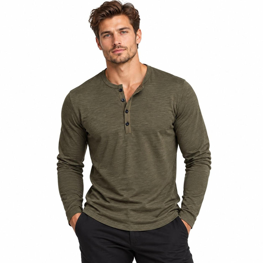 Herren-Henley-Shirt | Polyester-Elasthan-Mischung | Lange Ärmel und Knopfleiste