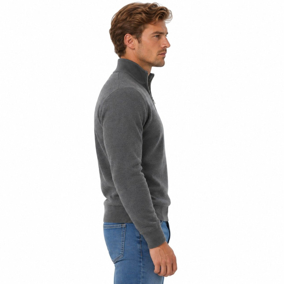 Herren Baumwoll-Strickpullover | V-Ausschnitt & Reißverschluss | Langarm