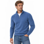 Herren Baumwoll-Strickpullover | V-Ausschnitt & Reißverschluss | Langarm