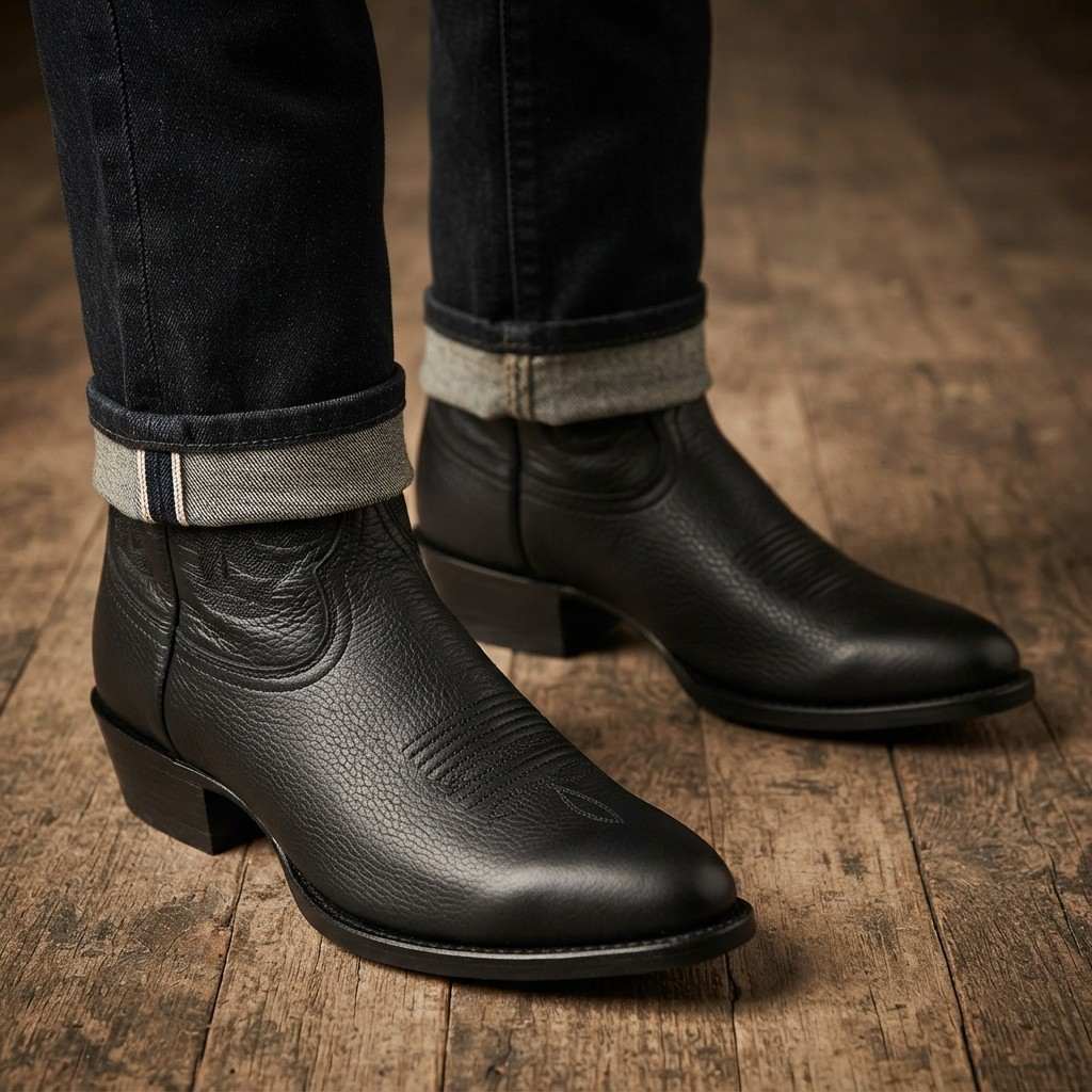 Herren Cowboystiefel | Kunstleder & Te ilfutter | Gummisohle mit 4 cm Absatz