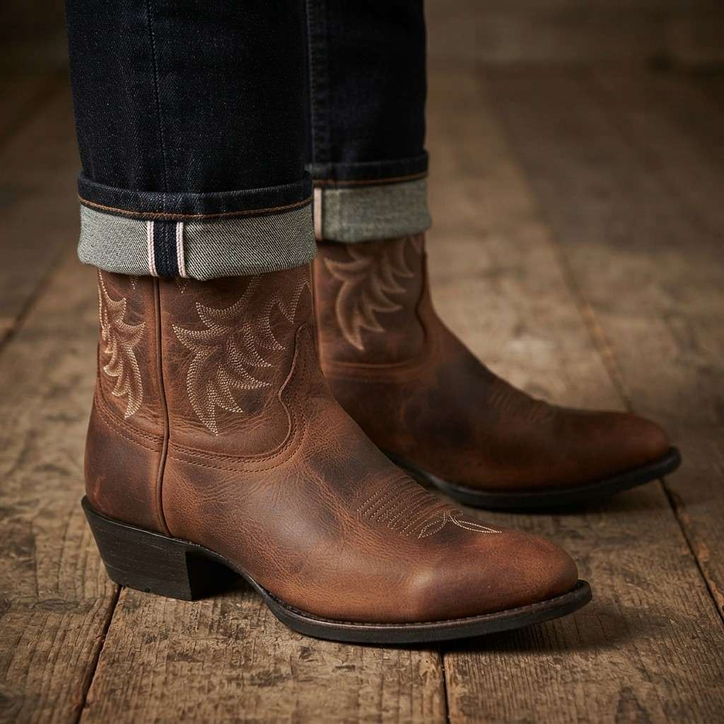 Herren Cowboystiefel | Kunstleder & Te ilfutter | Gummisohle mit 4 cm Absatz