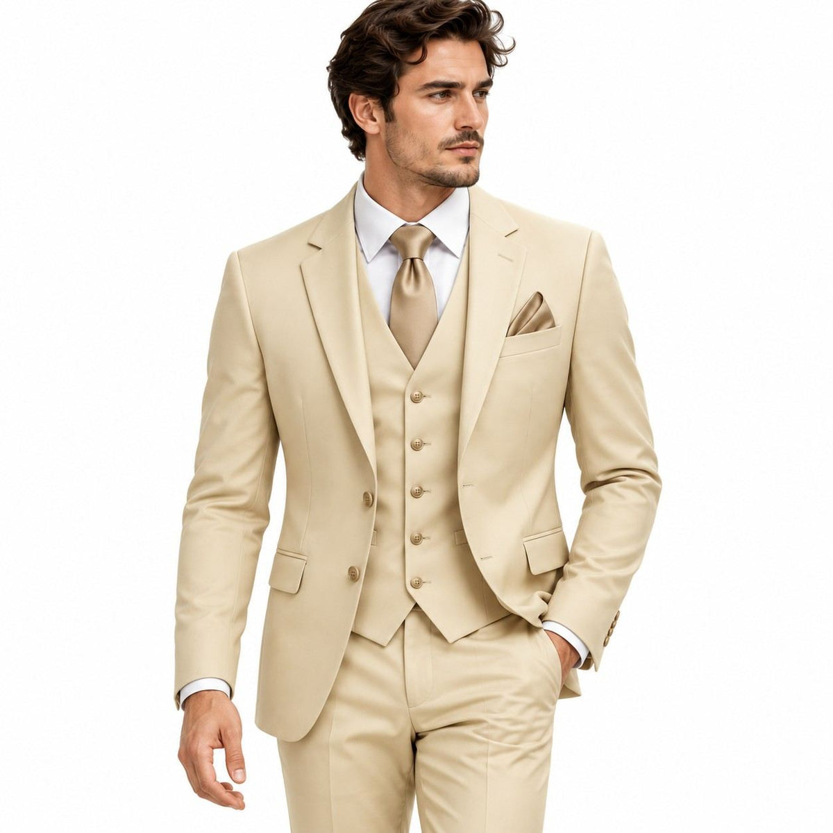Herren Dreiteiler-Anzug | Slim Fit mit Jacke, Weste & Hose | Feines Reversdesign