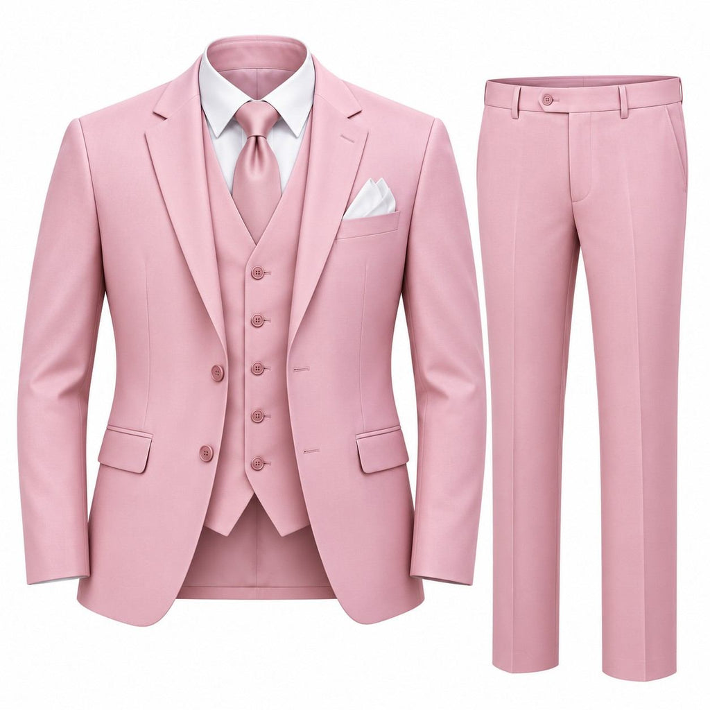 Herren Dreiteiler-Anzug | Slim Fit mit Jacke, Weste & Hose | Feines Reversdesign