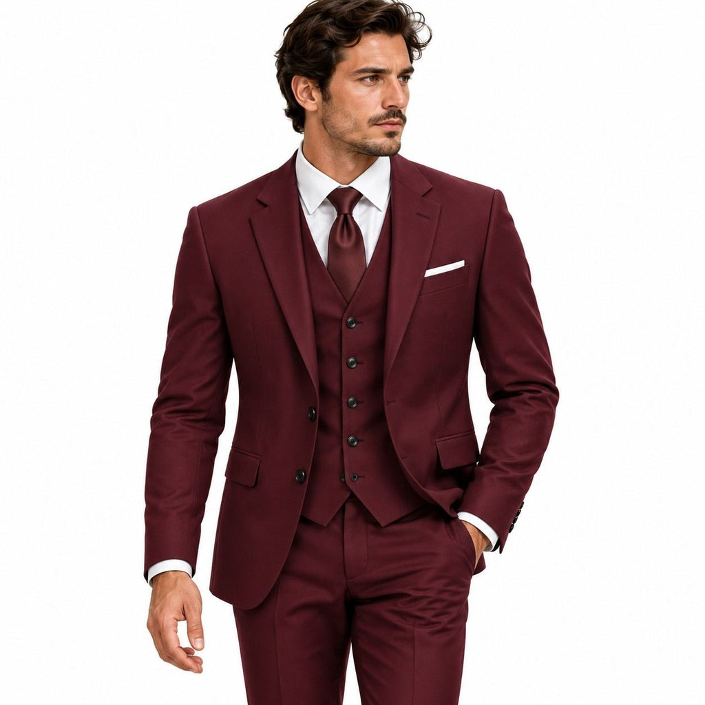 Herren Dreiteiler-Anzug | Slim Fit mit Jacke, Weste & Hose | Feines Reversdesign