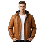 Herren Kunstlederjacke | Integrierte Kapuze mit Kordelzug | Regular Fit mit Reißverschluss