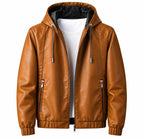 Herren Kunstlederjacke | Integrierte Kapuze mit Kordelzug | Regular Fit mit Reißverschluss