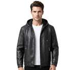 Herren Kunstlederjacke | Integrierte Kapuze mit Kordelzug | Regular Fit mit Reißverschluss