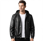 Herren Kunstlederjacke | Integrierte Kapuze mit Kordelzug | Regular Fit mit Reißverschluss