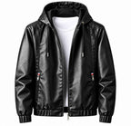 Herren Kunstlederjacke | Integrierte Kapuze mit Kordelzug | Regular Fit mit Reißverschluss