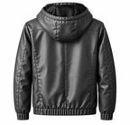 Herren Kunstlederjacke | Integrierte Kapuze mit Kordelzug | Regular Fit mit Reißverschluss