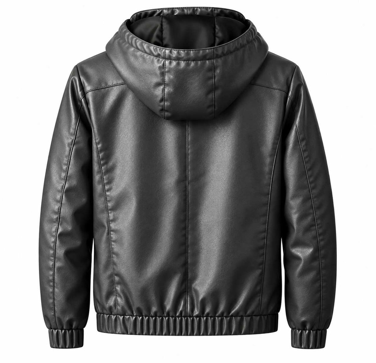 Herren Kunstlederjacke | Integrierte Kapuze mit Kordelzug | Regular Fit mit Reißverschluss
