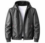 Herren Kunstlederjacke | Integrierte Kapuze mit Kordelzug | Regular Fit mit Reißverschluss