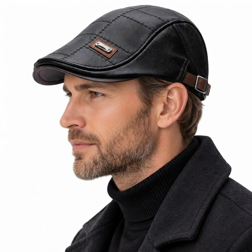 Herren Leder-Schiebermütze | Verstellbare Passform | Strukturierte Saisonkappe