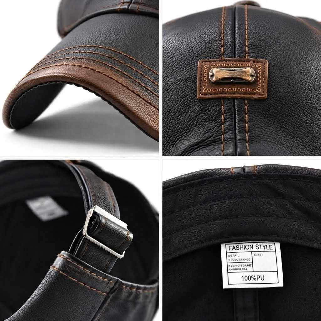 Herren Leder-Schiebermütze | Verstellbare Passform | Strukturierte Saisonkappe