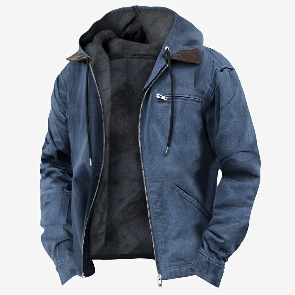 Herren PU-Langjacke | Kapuze & Frontreißverschluss | Baumwollgefüttertes Winterdesign
