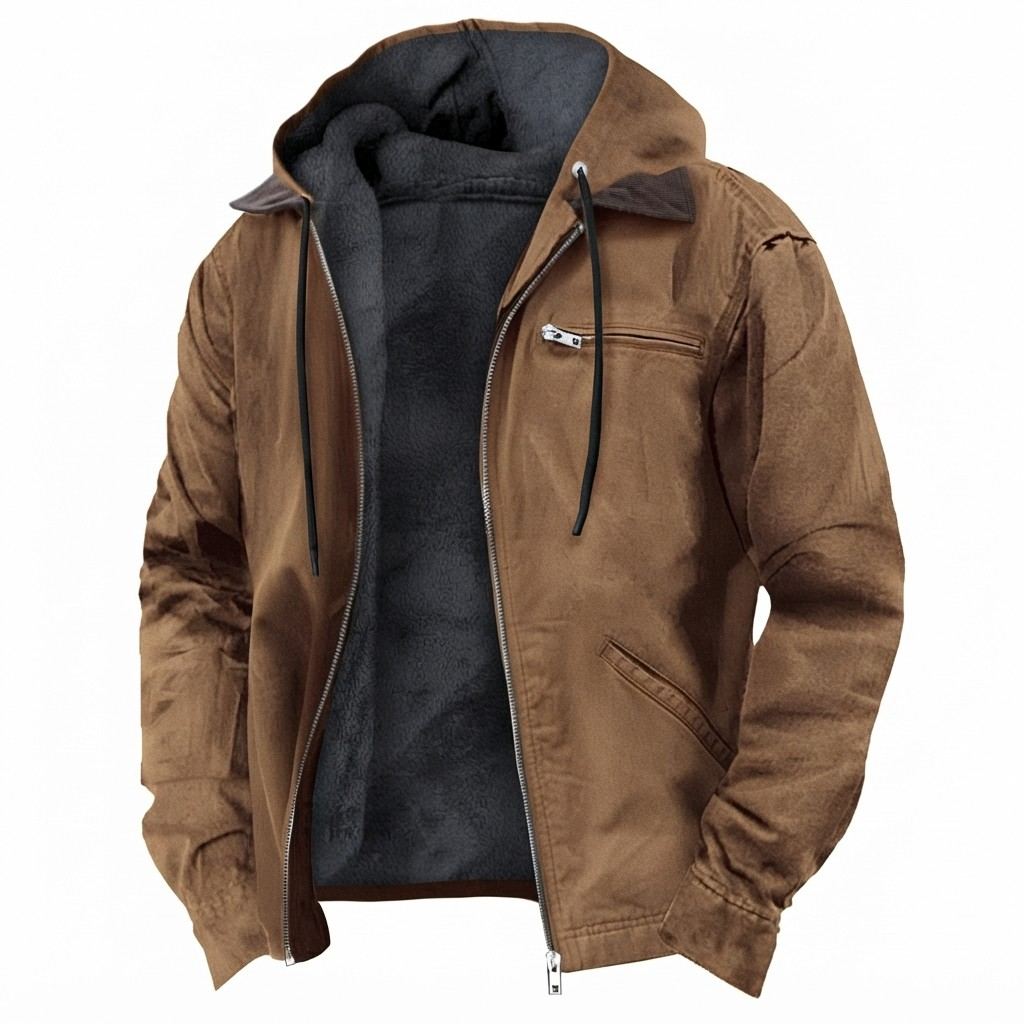 Herren PU-Langjacke | Kapuze & Frontreißverschluss | Baumwollgefüttertes Winterdesign