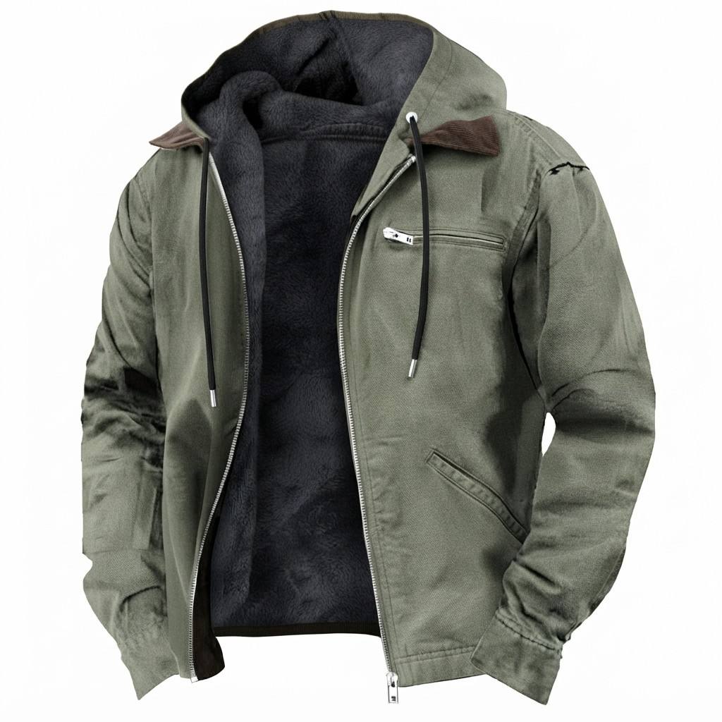 Herren PU-Langjacke | Kapuze & Frontreißverschluss | Baumwollgefüttertes Winterdesign