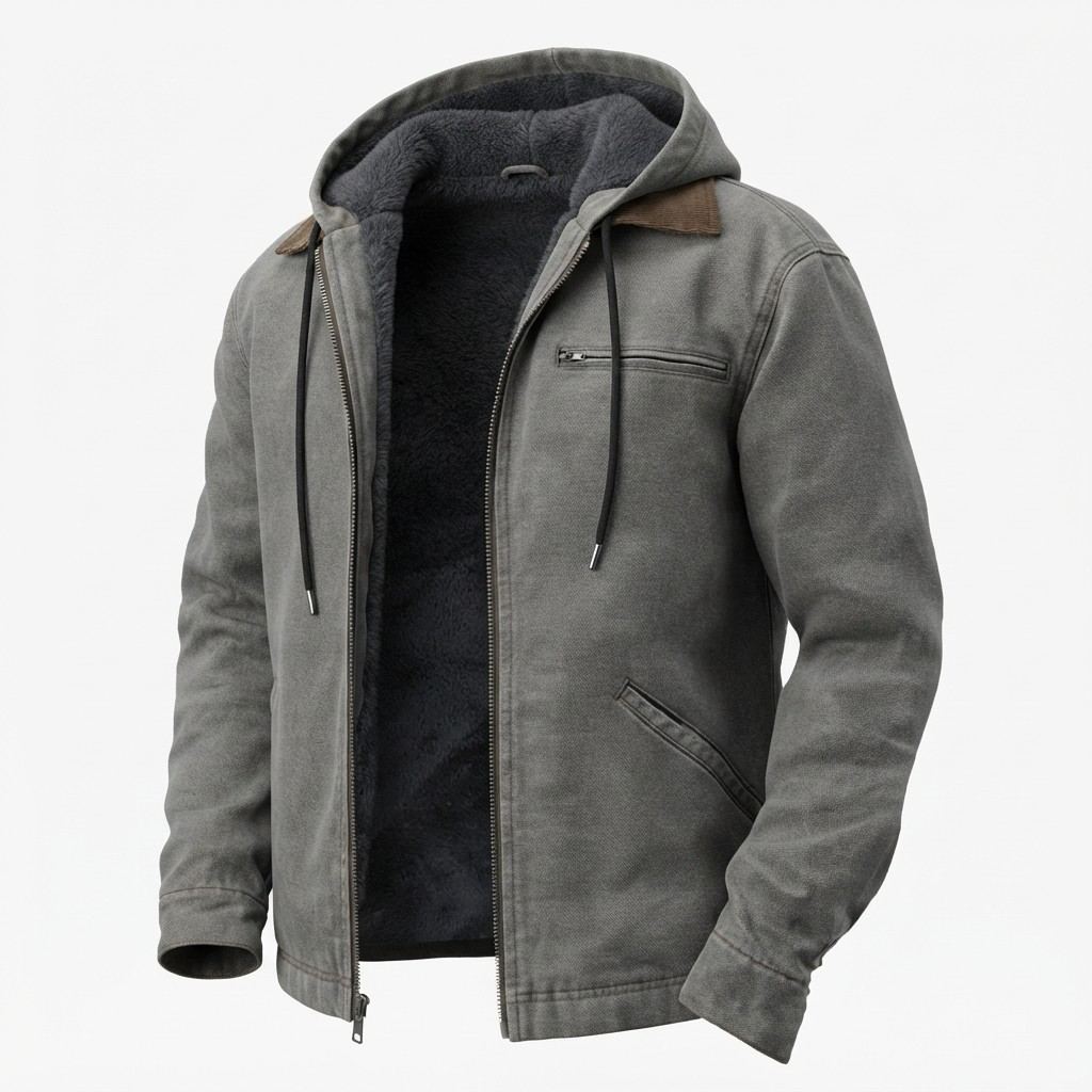 Herren PU-Langjacke | Kapuze & Frontreißverschluss | Baumwollgefüttertes Winterdesign