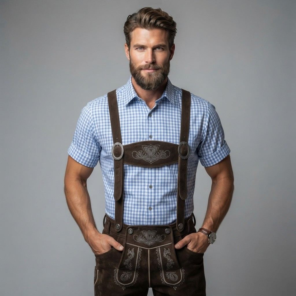Herren PU-Leder Kniehose | Gedruckte Details | Seitentaschen fürs Oktoberfest