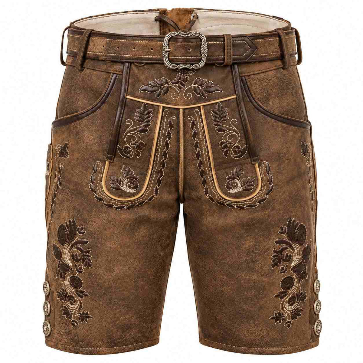 Herren PU-Lederhose | Bayerisch Inspiriertes Design | Stickerei & Regular Fit