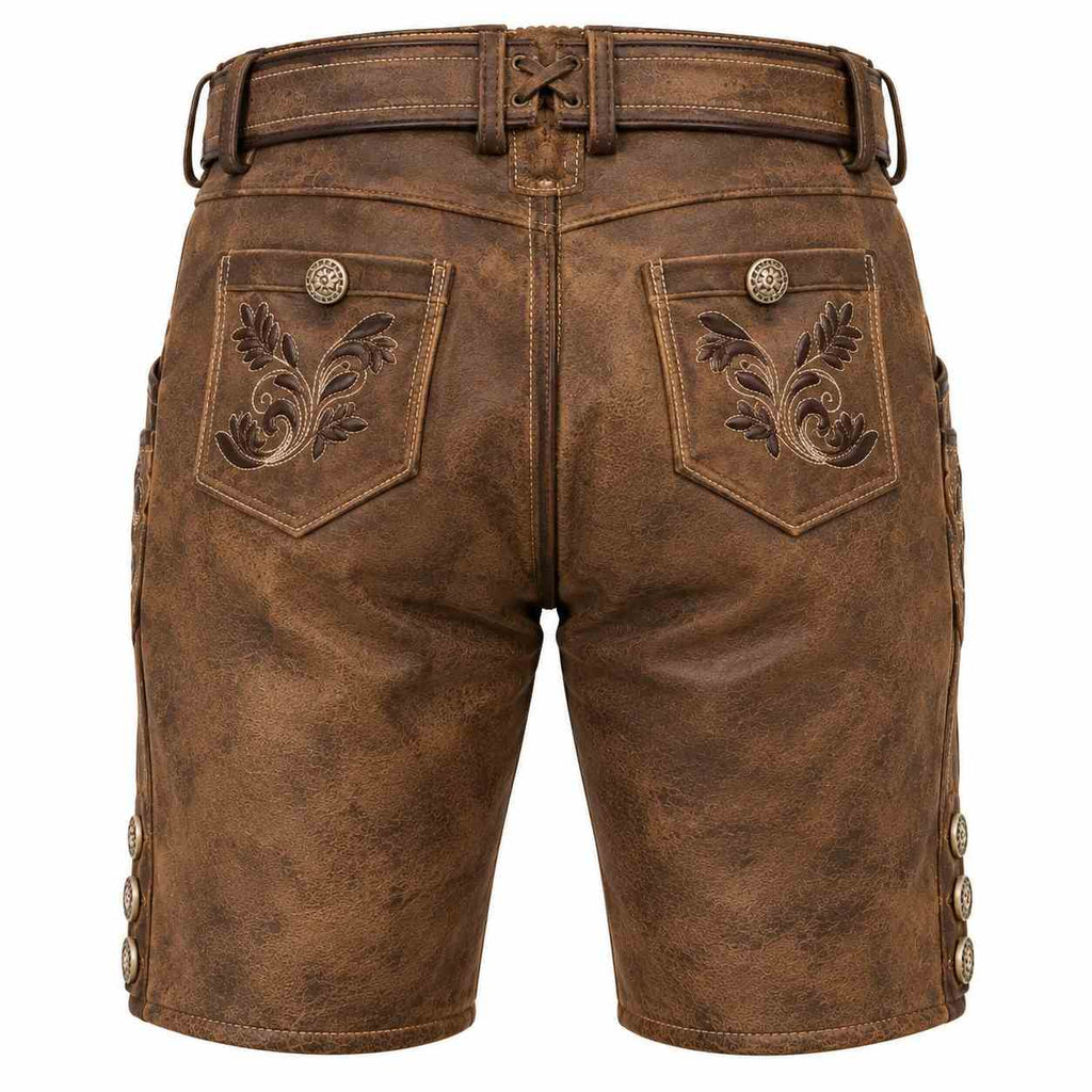 Herren PU-Lederhose | Bayerisch Inspiriertes Design | Stickerei & Regular Fit