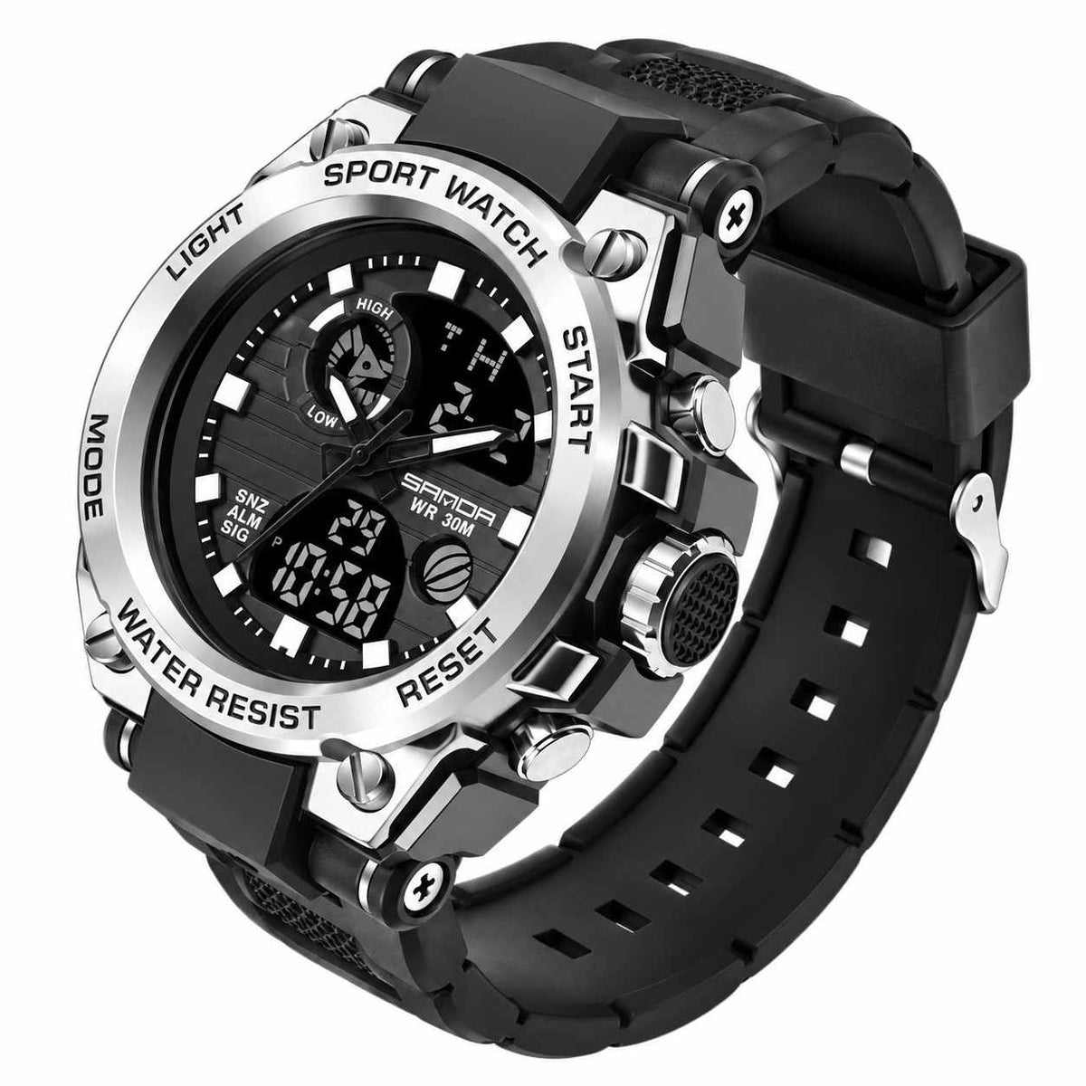 Herren Sportuhr | Analog-Digital Anzeige & Quarzwerk | Alarm, Stoppuhr & LED-Licht