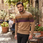 Herren Streifenpullover | Baumwolle & Polyester | Half-Zip mit Rippenkragen
