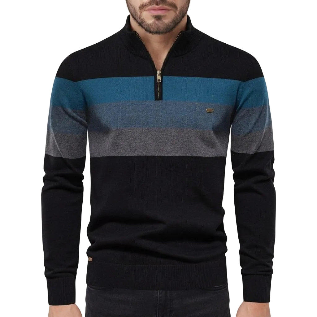 Herren Streifenpullover | Baumwolle & Polyester | Half-Zip mit Rippenkragen