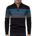 Herren Streifenpullover | Baumwolle & Polyester | Half-Zip mit Rippenkragen