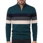 Herren Streifenpullover | Baumwolle & Polyester | Half-Zip mit Rippenkragen