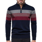 Herren Streifenpullover | Baumwolle & Polyester | Half-Zip mit Rippenkragen