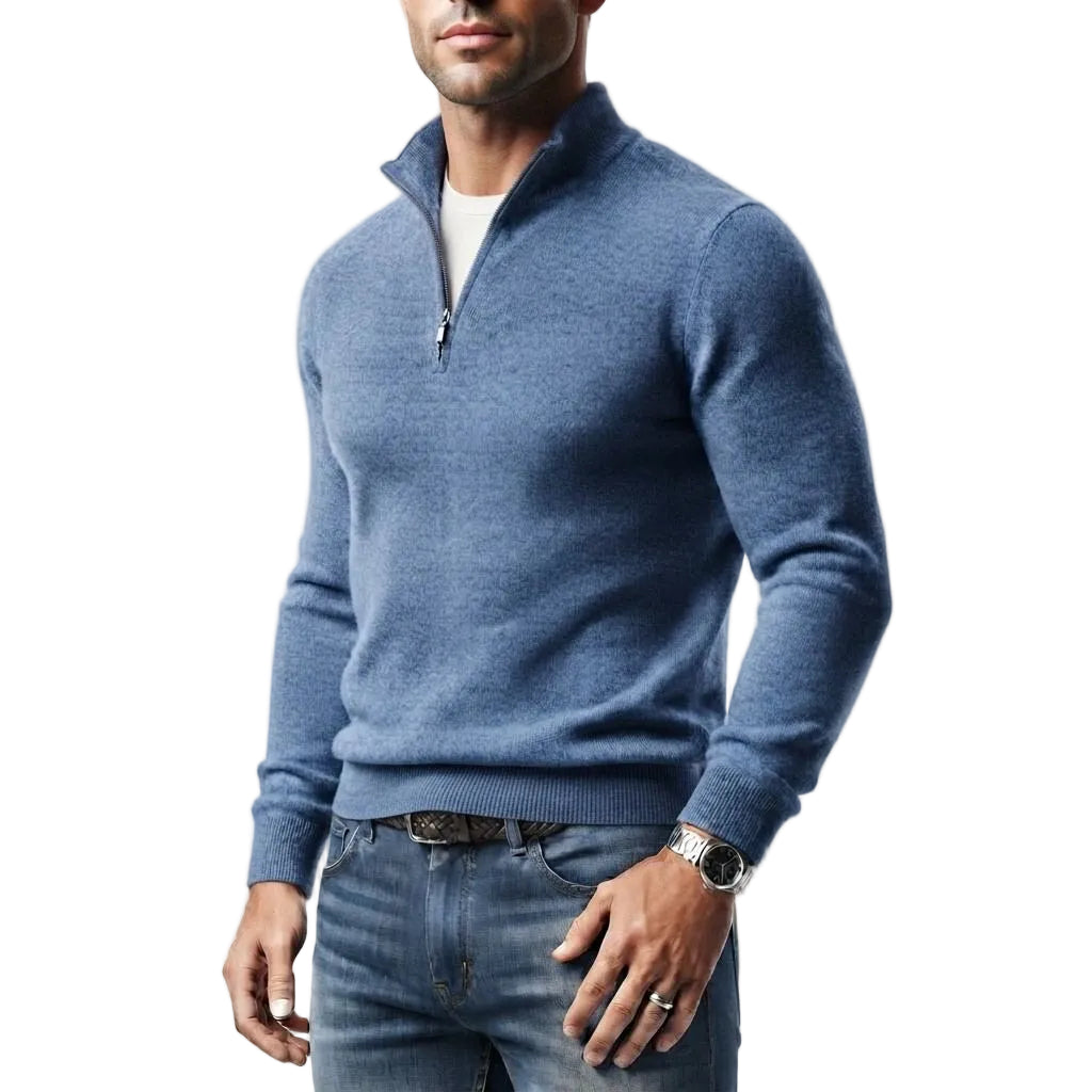 Herren Wollmisch-Pullover | Polyester & Wolle | Strukturierter Kragen & Knopfleiste