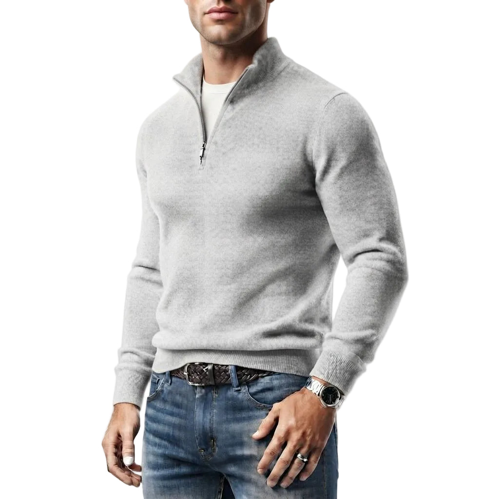 Herren Wollmisch-Pullover | Polyester & Wolle | Strukturierter Kragen & Knopfleiste