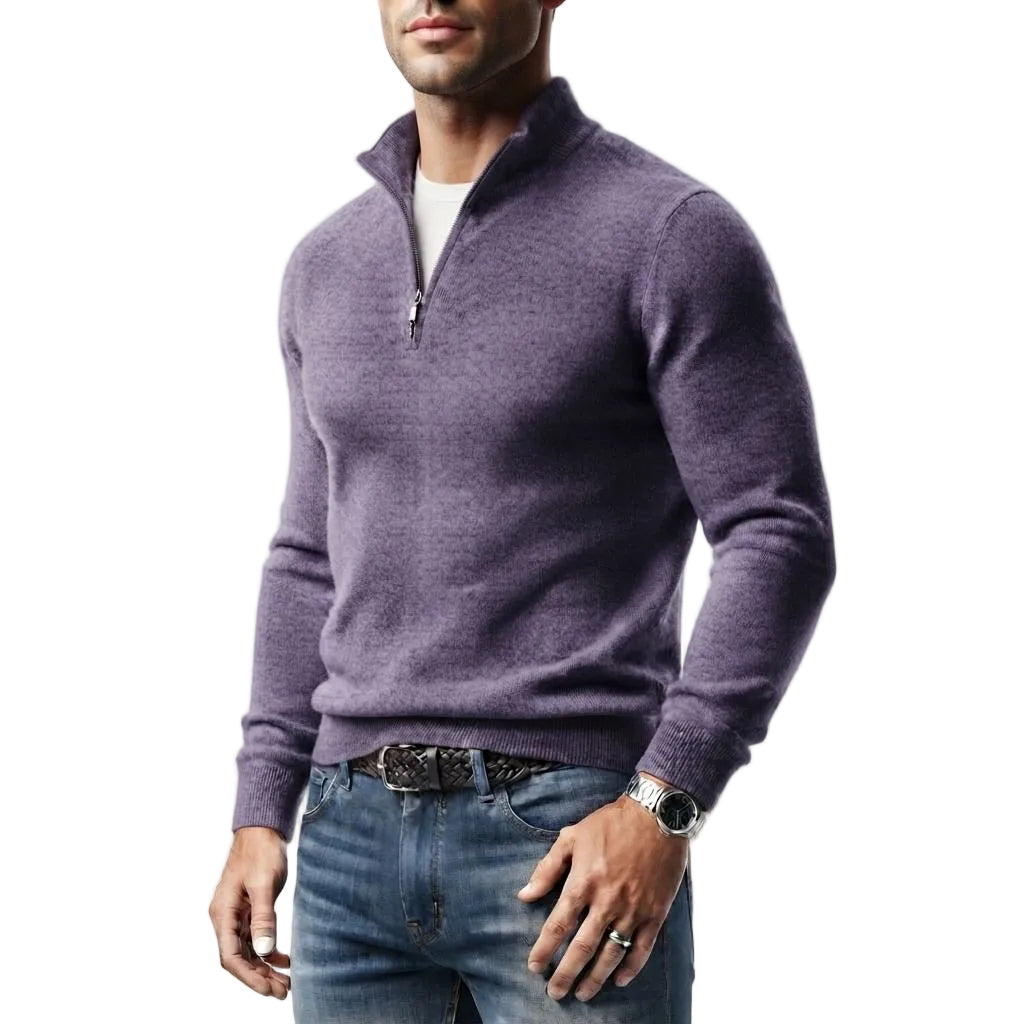 Herren Wollmisch-Pullover | Polyester & Wolle | Strukturierter Kragen & Knopfleiste