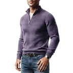 Herren Wollmisch-Pullover | Polyester & Wolle | Strukturierter Kragen & Knopfleiste