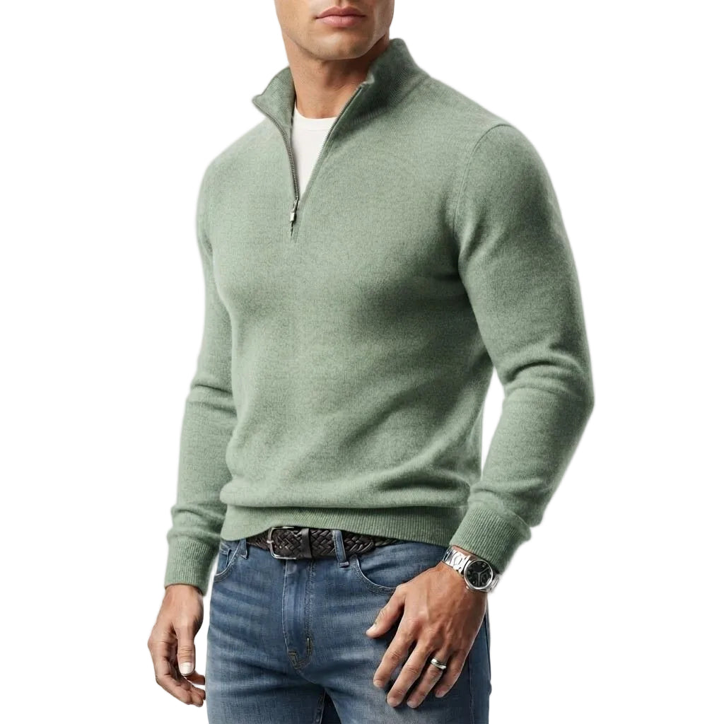 Herren Wollmisch-Pullover | Polyester & Wolle | Strukturierter Kragen & Knopfleiste