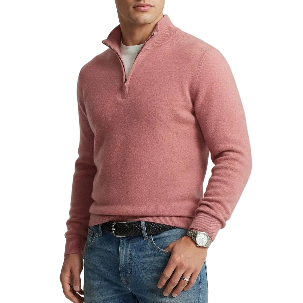 Herren Wollmisch-Pullover | Polyester & Wolle | Strukturierter Kragen & Knopfleiste