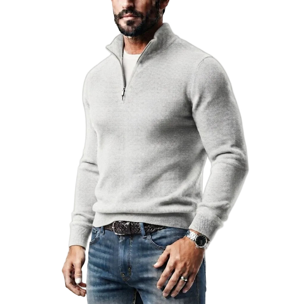 Herren Wollmisch-Pullover | Polyester & Wolle | Strukturierter Kragen & Knopfleiste