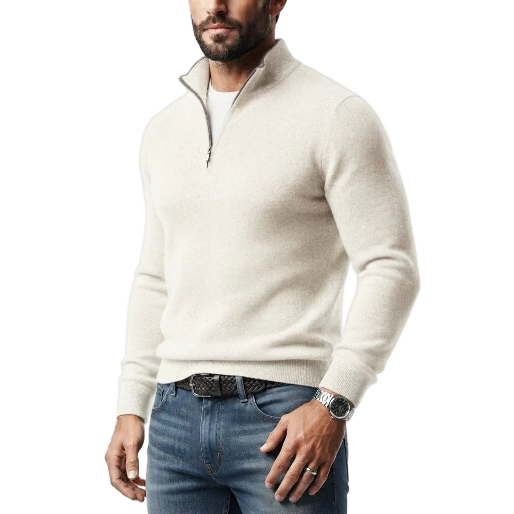 Herren Wollmisch-Pullover | Polyester & Wolle | Strukturierter Kragen & Knopfleiste