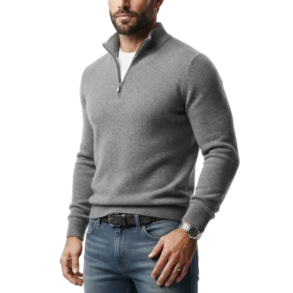 Herren Wollmisch-Pullover | Polyester & Wolle | Strukturierter Kragen & Knopfleiste