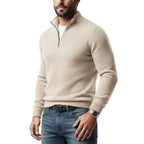 Herren Wollmisch-Pullover | Polyester & Wolle | Strukturierter Kragen & Knopfleiste
