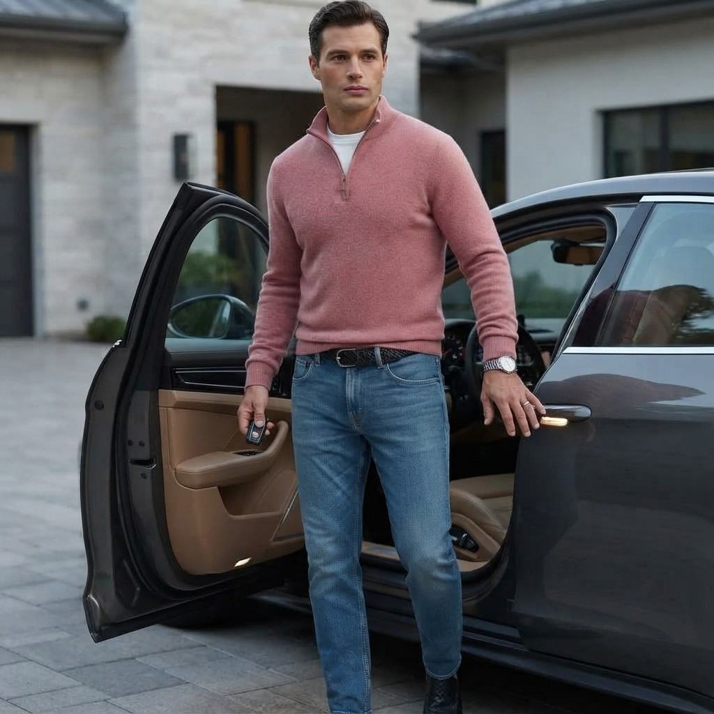 Herren Wollmisch-Pullover | Polyester & Wolle | Strukturierter Kragen & Knopfleiste