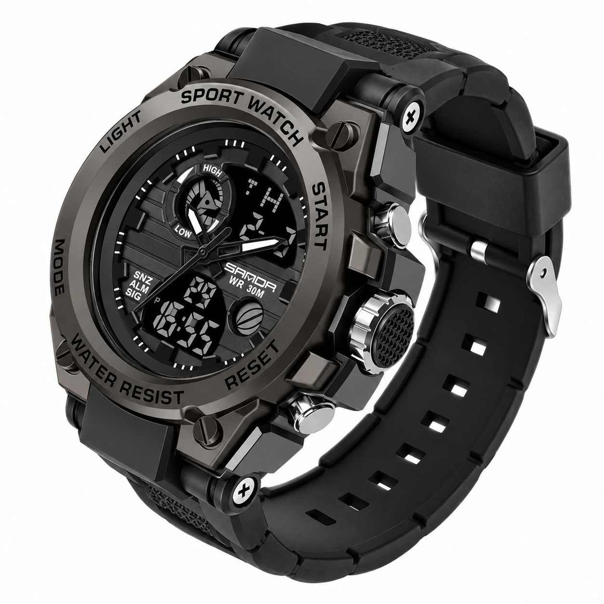 Herren Sportuhr | Analog-Digital Anzeige & Quarzwerk | Alarm, Stoppuhr & LED-Licht