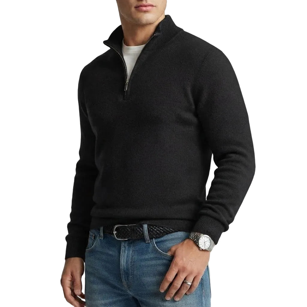 Herren Wollmisch-Pullover | Polyester & Wolle | Strukturierter Kragen & Knopfleiste