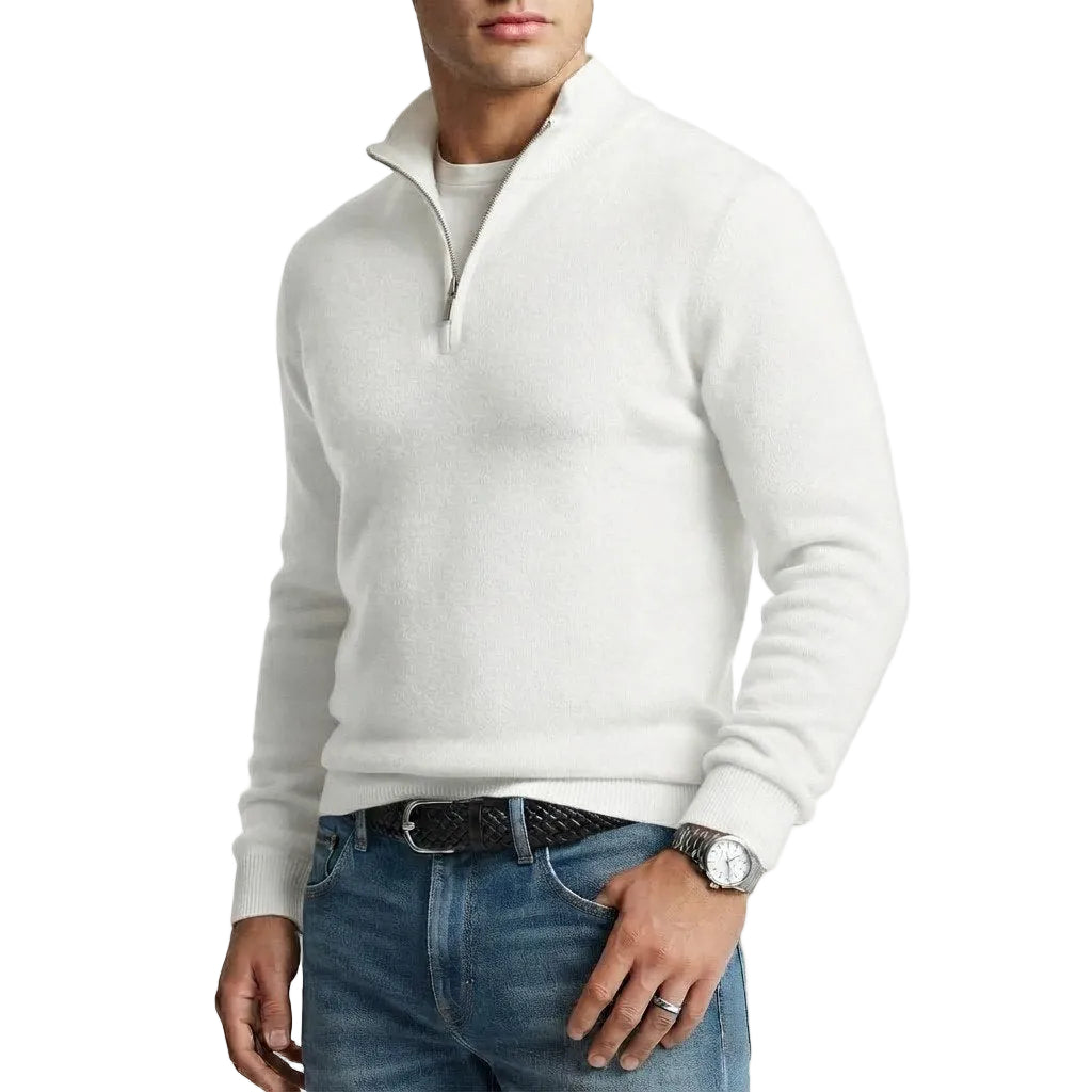 Herren Wollmisch-Pullover | Polyester & Wolle | Strukturierter Kragen & Knopfleiste