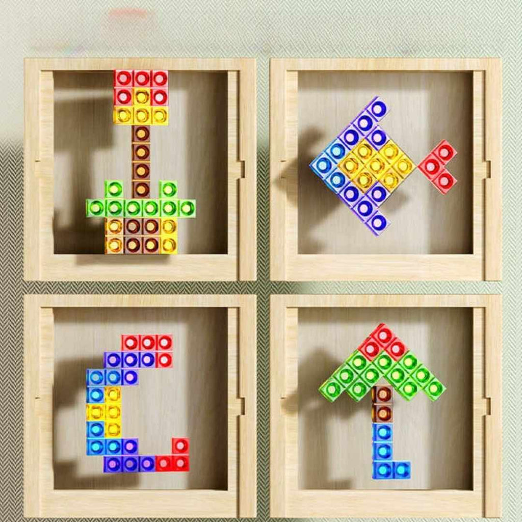 Baustein-Puzzle-Set | Holz & ABS Formbausteine | Aufbewahrungsrahmen für Kinder